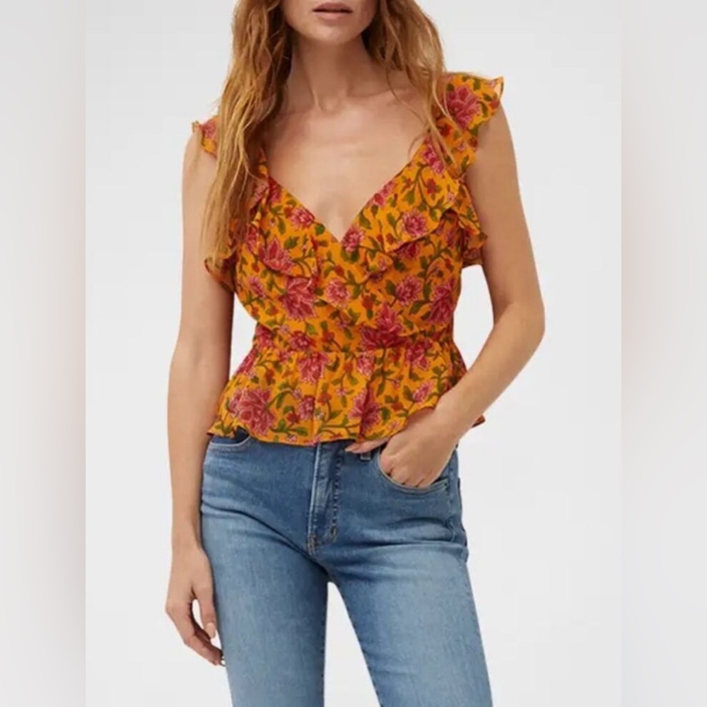 VERONICA BEARD Randa Ruffled Floral Print Silk Crepe Top Size 0 New